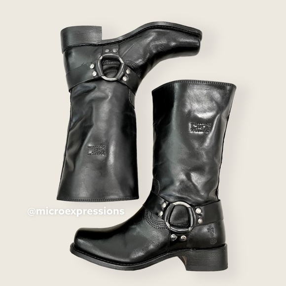 RARE Frye 150th ANNIVERSARY Harness 12R Black Leather Moto Cowboy Rodeo Boots - Picture 16 of 16